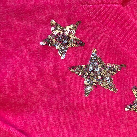 LOFT Womens XS Hot Pink Sweater Silver Sequin Stars Wool Blend READ - Picture 5 of 10